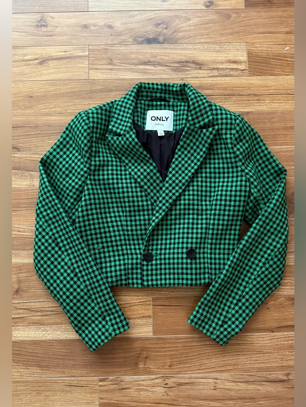 (NWOT) ONLY Tailoring Green Black Houndstooth Cropped by Blazer 38 US S